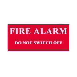 QLU LS803512 Red self adhesive label Fire Alarm Do Not Switch Off