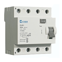ECL EUR1100.100/4 100 amp 4 pole 100mA trip 10kA RCD 4 module