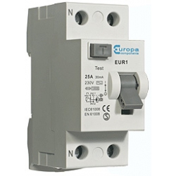 ECL EUR125.30/2 25 amp 2 Pole 30mA trip 10kA RCD 2 module