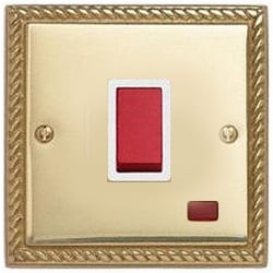 Contactum 3787GBW 32a 1g DP Georgian Rope Edge Brass Switch with Neon