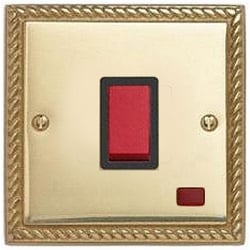 Contactum 3787GBB 32a 1g DP Georgian Rope Edge Brass Switch with Neon