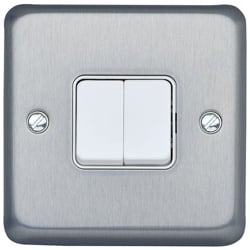 MK K4672BRC 2gang 10amp 2way SP Light Switch Brushed Chrome Plate