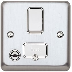 MK K931BSS 13a DP Switch Spur with Flex Outlet Brushed Stainless Steel