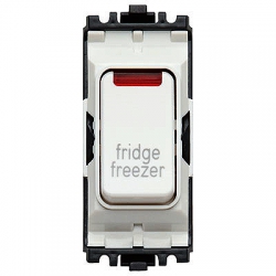 MK Grid Plus K4896NFFWHI 20a DP switch with neon marked FRIDGE FREEZER