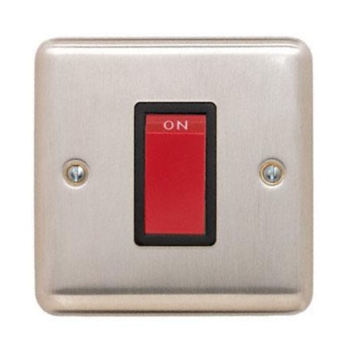 Contactum REF3756BSB Reflect 45a 1g Square DP Switch Brushed Steel