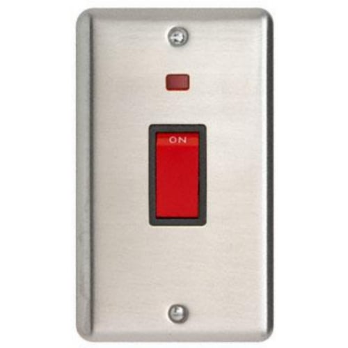 Contactum REF3747BSB Reflect 45a 2g Vertical DP Switch, Neon Brushed Steel