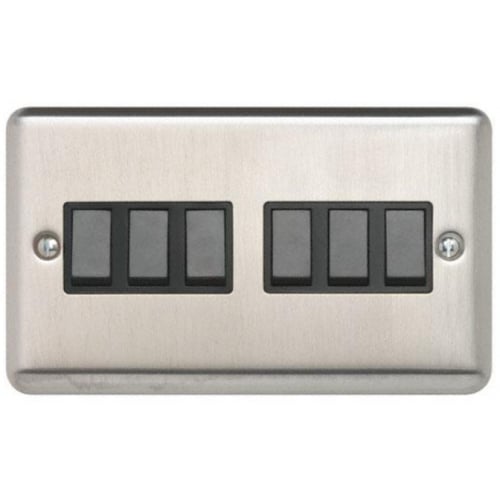 Contactum REF3762BSB Reflect 6gang 2way 10amp Switch Brushed Steel