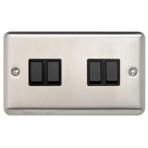 Contactum REF3742BSB Reflect 4gang 2way 10amp Switch Brushed Steel