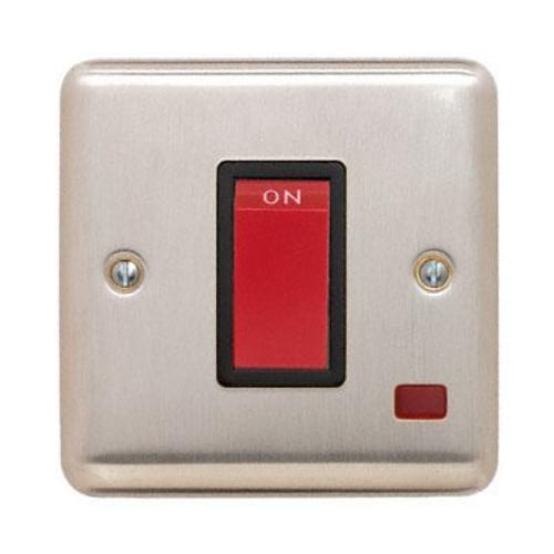Contactum REF3757BSB Reflect 45a 1g Square DP Switch, Neon Brushed Steel