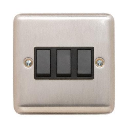Contactum REF3732BSB Reflect 3gang 2way 10amp Switch Brushed Steel