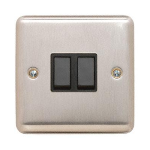 Contactum REF3722BSB Reflect 2gang 2way 10amp Switch Brushed Steel