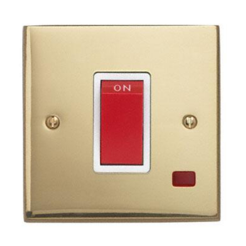 Contactum 3757EBW 45a 1gang DP Edwardian Brass Switch Switch with Neon