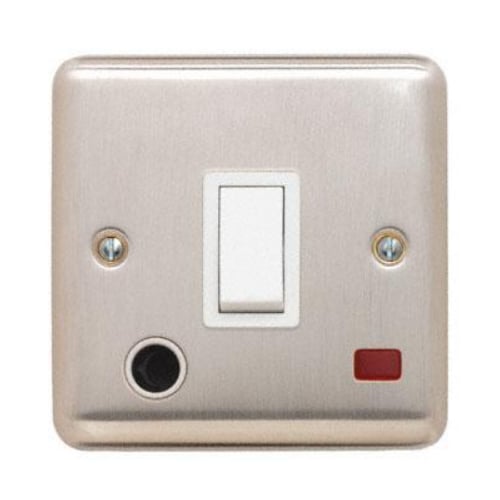Contactum REF3799BSW Reflect 20a 1g DP Switch with Flex Outlet and Neon Brushed Steel