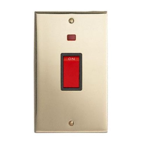 Contactum 3747EBB 45a 2g Vertical DP Edwardian Brass Switch with Neon