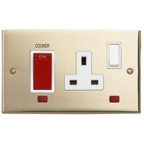 Contactum 3457EBW 45A DP Edwardian Brass Cooker Control with Neons