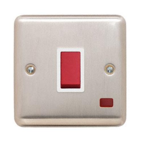 Contactum REF3787BSW Reflect 32a 1g DP Switch with Neon Brushed Steel