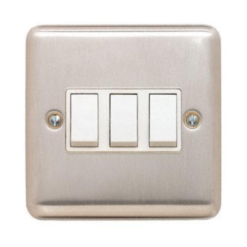 Contactum REF3732BSW Reflect 3gang 2way 10amp Switch Brushed Steel