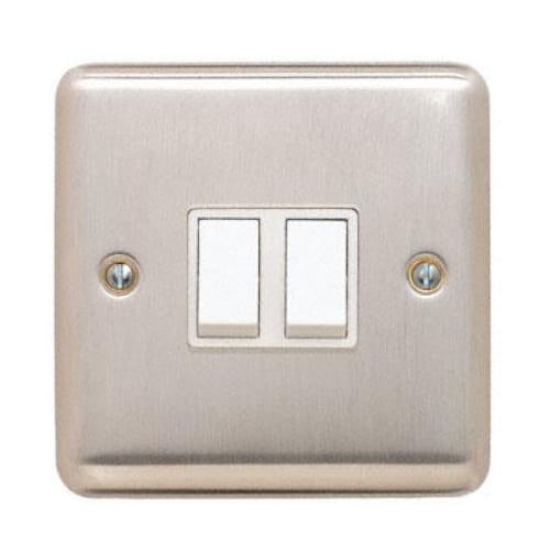 Contactum REF3722BSW Reflect 2gang 2way 10amp Switch Brushed Steel