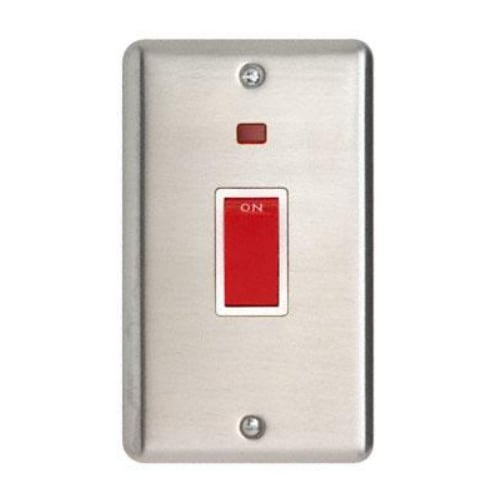 Contactum REF3747BSW Reflect 45a 2g Vertical DP Switch, Neon Brushed Steel
