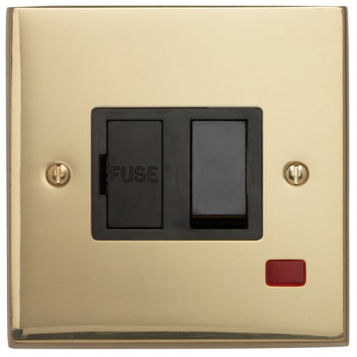 Contactum 3367EBB 13a Edwardian Plain Brass Switched Spur & Neon