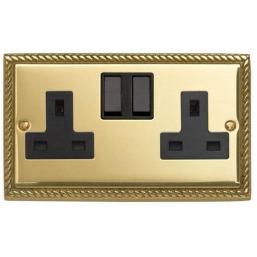 Contactum 3356GBB 2g 13 Amp Georgian Brass Switched Socket