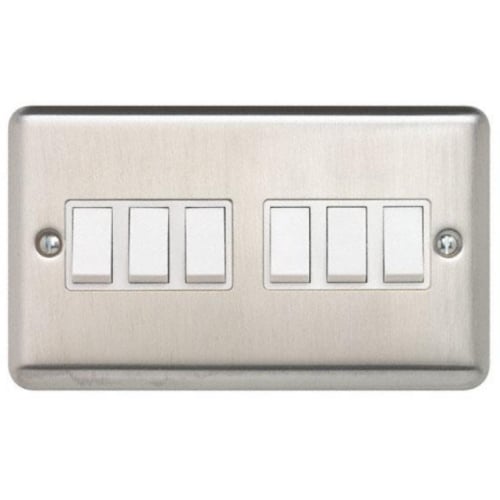 Contactum REF3762BSW Reflect 6gang 2way 10amp Switch Brushed Steel