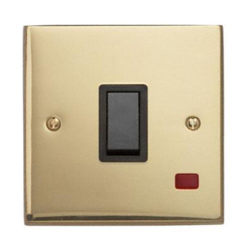 Contactum 3797EBB 20amp 1g DP Edwardian Plain Brass Switch with Neon