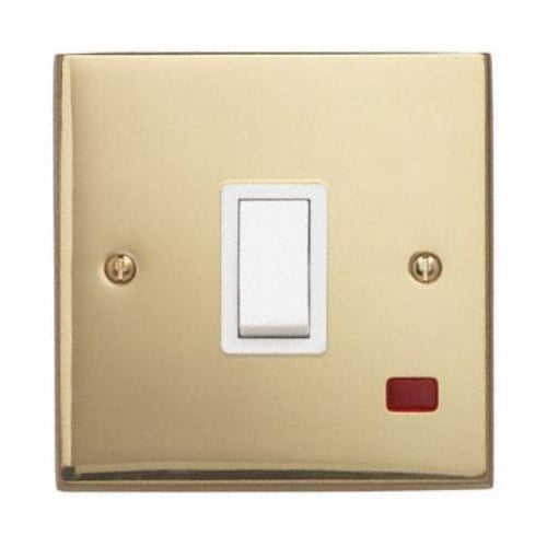 Contactum 3797EBW 20amp 1g DP Edwardian Plain Brass Switch with Neon