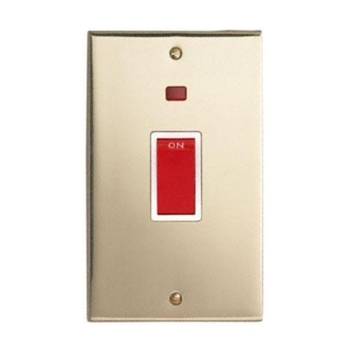 Contactum 3747EBW 45a 2g Vertical DP Edwardian Brass Switch with Neon