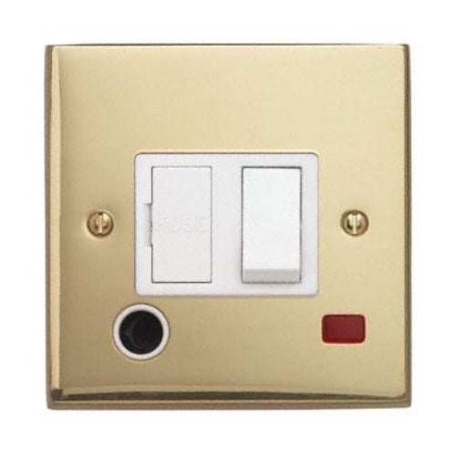 Contactum 3369EBW 13a Edwardian Brass Switched Spur, Flex Outlet, Neon