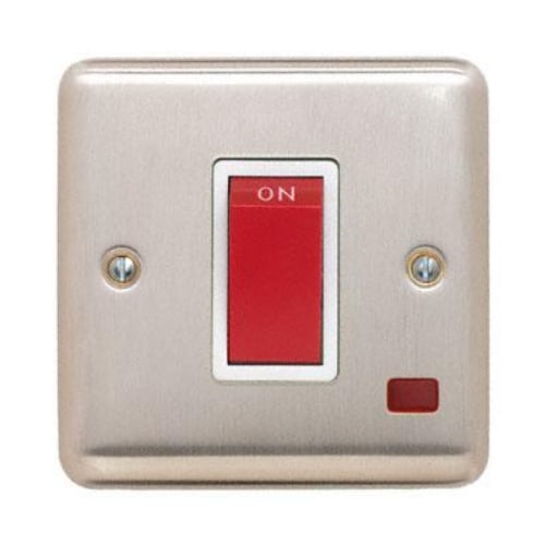 Contactum REF3757BSW Reflect 45a 1g Square DP Switch, Neon Brushed Steel