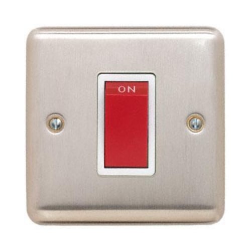 Contactum REF3756BSW Reflect 45a 1g Square DP Switch Brushed Steel
