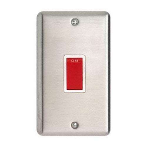 Contactum REF3746BSW Reflect 45a 2g Vertical DP Switch Brushed Steel