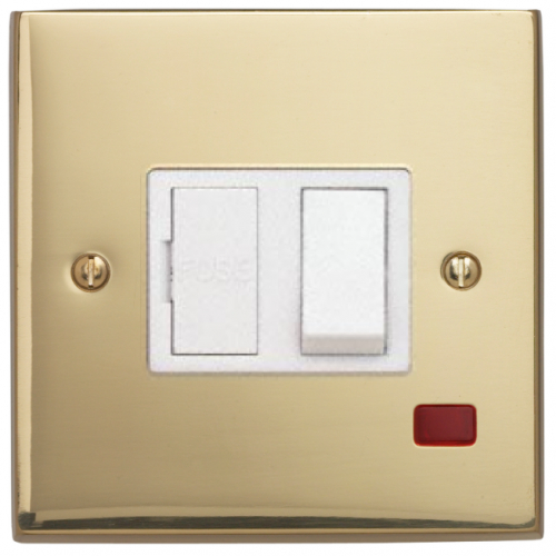 Contactum 3367EBW 13a Edwardian Plain Brass Switched Spur & Neon