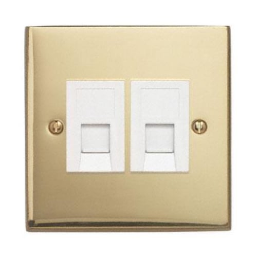 Contactum 3181EBW 1g Twin RJ45 CAT5e Data Sockets Edwardian Brass