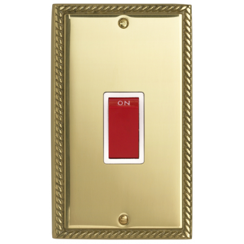 Contactum 3746GBW 45a 2 Gang Vertical DP Georgian Brass Switch