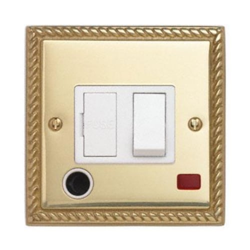 Contactum 3369GBW 13a Georgian Brass Switched Spur, Flex Outlet, Neon