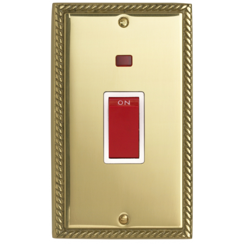 Contactum 3747GBW 45a 2g Vertical DP Georgian Brass Switch with Neon