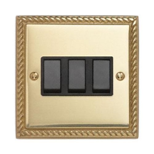 Contactum 3732GBB 3g 2 Way 10a Georgian Plain Brass Switch