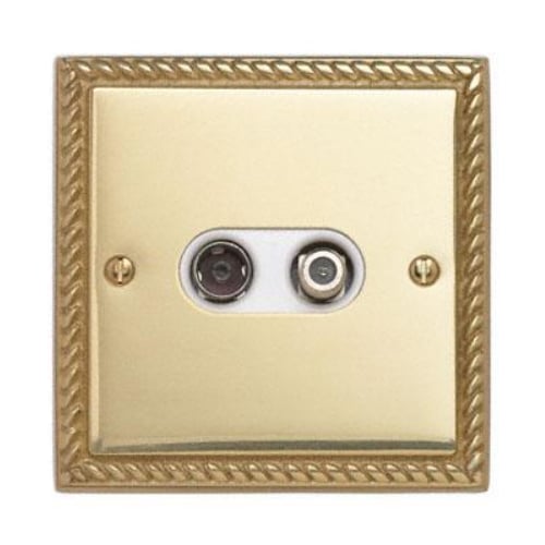 Contactum 3150GBW 2g Coaxial & Satellite Georgian Brass TV Socket