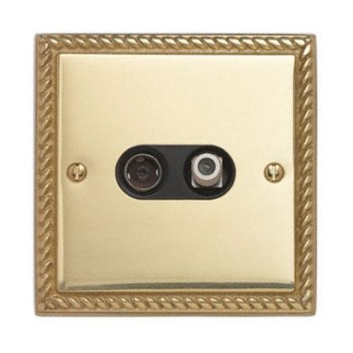 Contactum 3150GBB 2g Coaxial & Satellite Georgian Brass TV Socket
