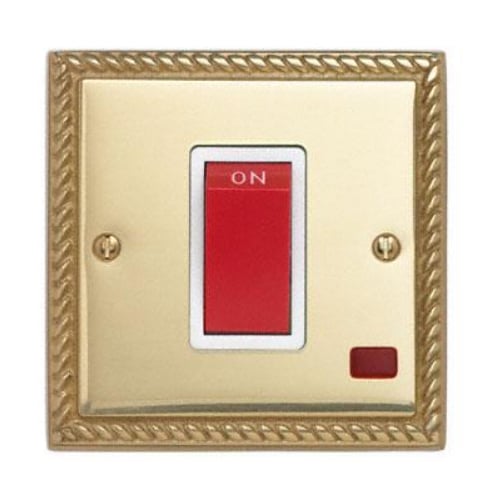 Contactum 3757GBW 45a 1gang DP Georgian Brass Switch Switch with Neon