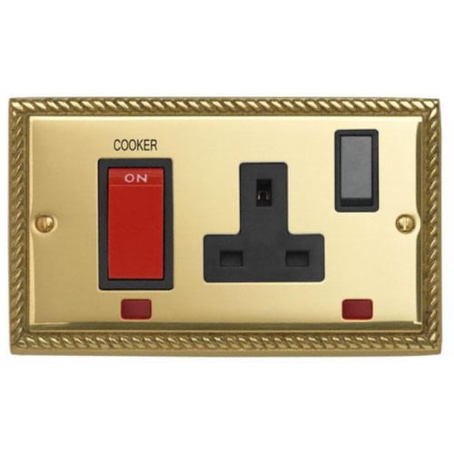 Contactum 3457GBB 45A DP Georgian Brass Cooker Control with Neons
