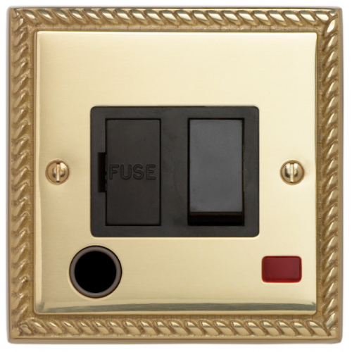 Contactum 3369GBB 13a Georgian Brass Switched Spur, Flex Outlet, Neon
