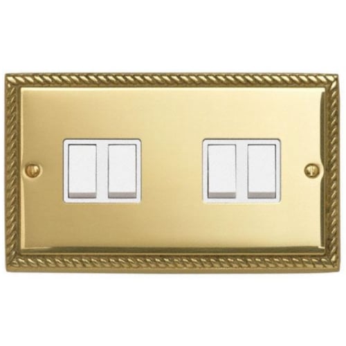 Contactum 3742GBW 4g 2 Way 10a Georgian Rope Edge Brass Switch