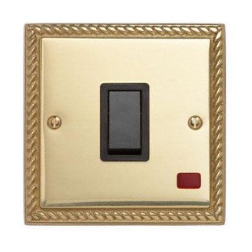Contactum 3797GBB 20amp 1g DP Georgian Rope Brass Switch with Neon