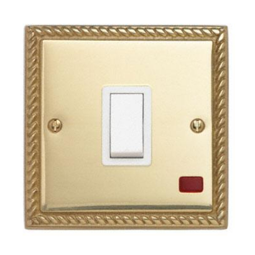 Contactum 3797GBW 20amp 1g DP Georgian Rope Brass Switch with Neon