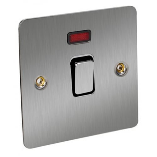 CED FS20NSC Sat.Chrome Flat Plate 20a DP Switch+Neon with Whi. insert