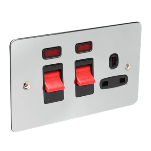 CED FCS45SKNCB Chrome/Black insert Cooker Switch+13a Swi.Socket+Neon