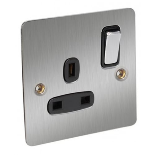 CED FSSK1SCB Satin Chrome/Black insert 1gang 13amp SP Switch Socket